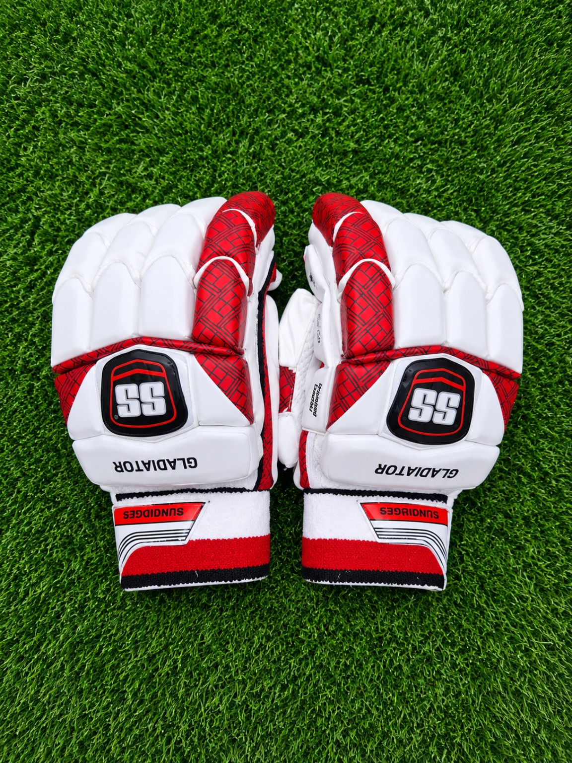SS Gladiator cricket batting gloves white red black