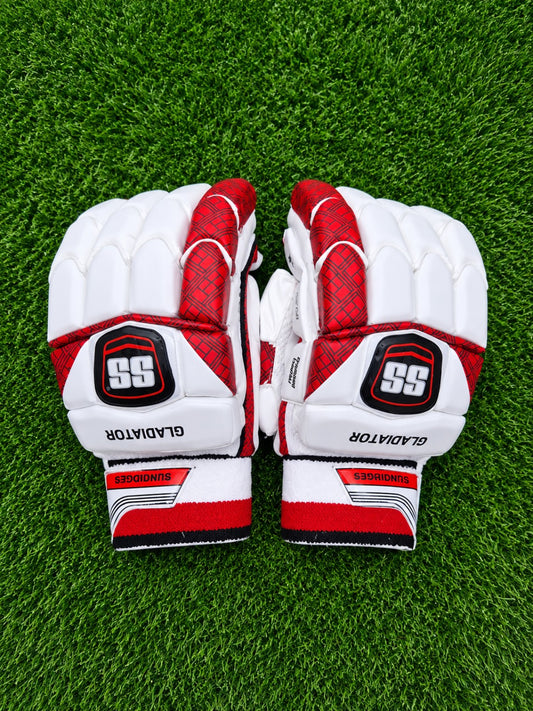 SS Gladiator cricket batting gloves white red black