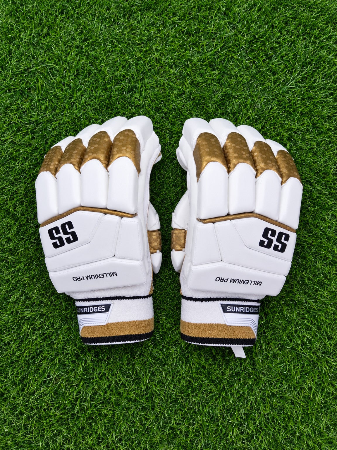 SS Millennium Pro cricket batting gloves white gold